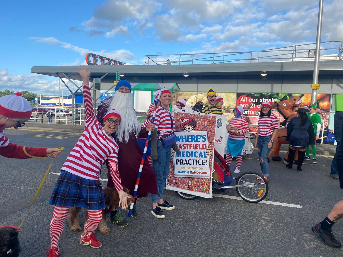 Eastfield staff in Where's Wally costumes taking part in a Penicuik community event